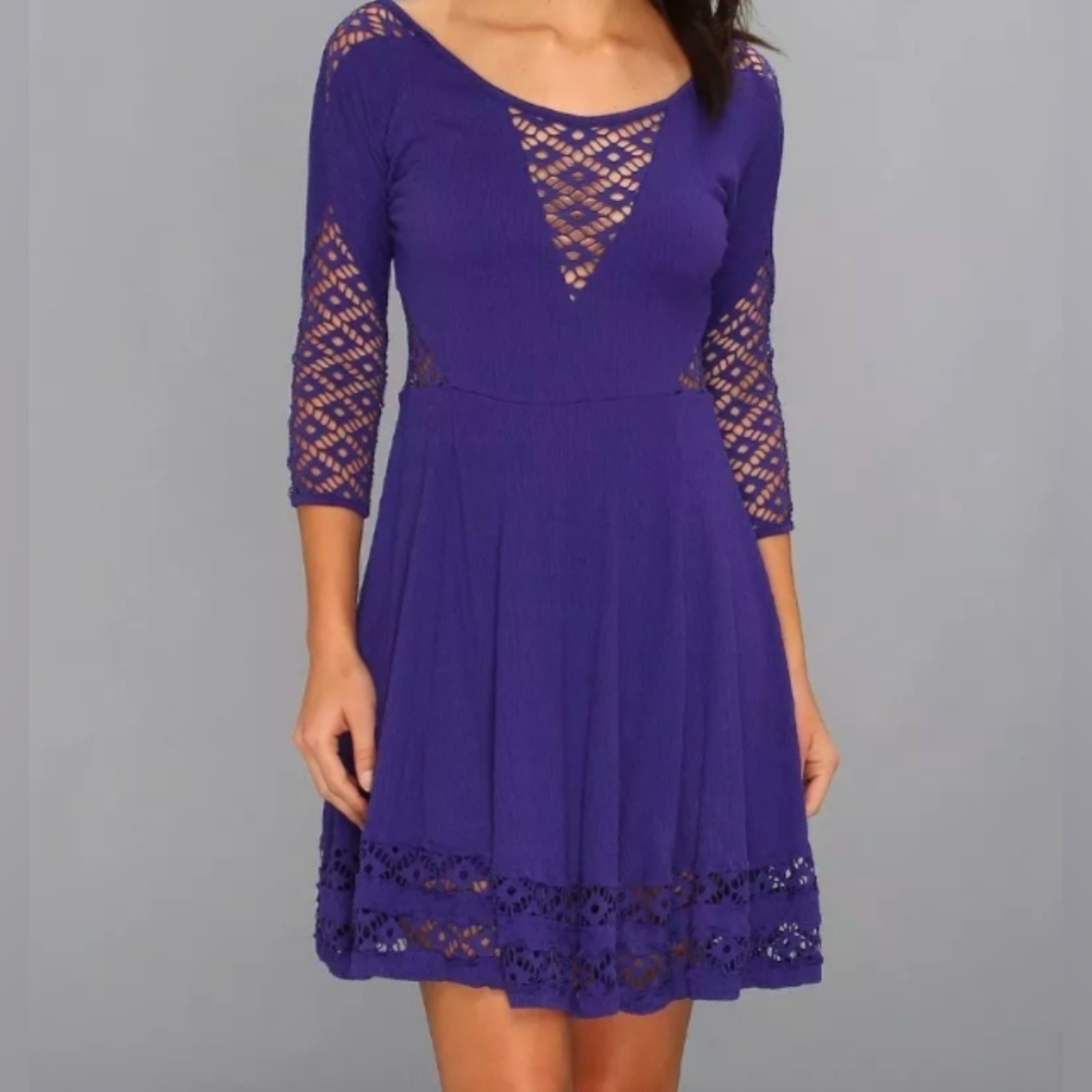 Free People To The Point Violet Crochet Dress Size Large NWT - Picture 2 of 8